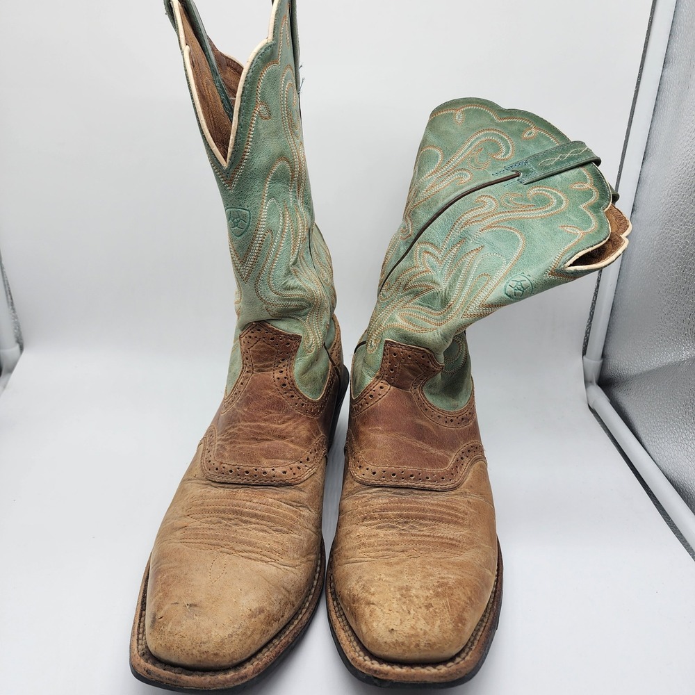 Ariat Legend Western Cowboy Boots Women 8.5B Brown Mint Green Leather Square Toe - Picture 5 of 7